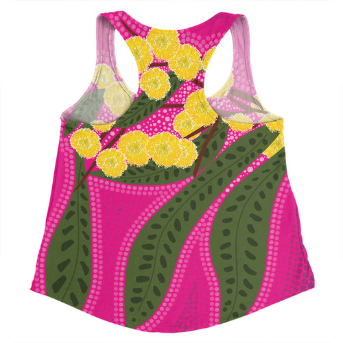 Australia Flowers Aboriginal Women Racerback Singlet - Australian Yellow Wattle Flowers Painting In Aboriginal Dot Art Style Women Racerback Singlet Australia Flowers Aboriginal Women Racerback Singlet - Australian Yellow Wattle Flowers Painting In Aboriginal Dot Art Style Women Racerback Singlet