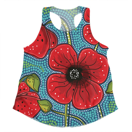 Australia Flowers Aboriginal Women Racerback Singlet - Aboriginal Dot Art Of Australian Poppy Flower Painting Women Racerback Singlet