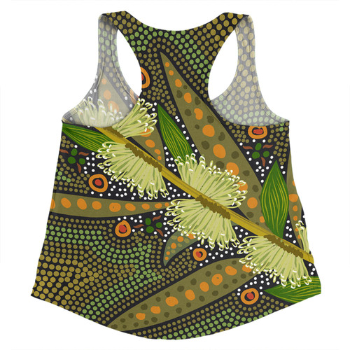 Australia Flowers Aboriginal Women Racerback Singlet - Aboriginal Dot Art Of Australian Native Flower Hakea Sericea Women Racerback Singlet