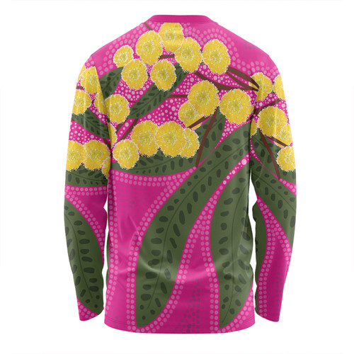 Australia Flowers Aboriginal Long Sleeve T-shirt - Australian Yellow Wattle Flowers Painting In Aboriginal Dot Art Style Long Sleeve T-shirt Australia Flowers Aboriginal Long Sleeve T-shirt - Australian Yellow Wattle Flowers Painting In Aboriginal Dot Art Style Long Sleeve T-shirt