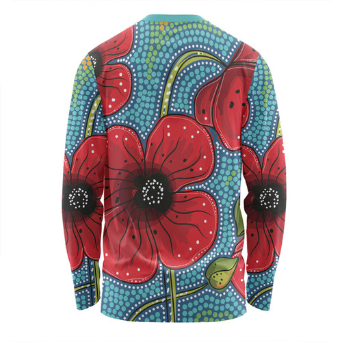 Australia Flowers Aboriginal Long Sleeve T-shirt - Aboriginal Dot Art Of Australian Poppy Flower Painting Long Sleeve T-shirt Australia Flowers Aboriginal Long Sleeve T-shirt - Aboriginal Dot Art Of Australian Poppy Flower Painting Long Sleeve T-shirt