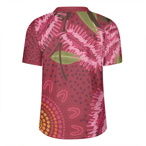 Australia Flowers Aboriginal Rugby Jersey - Pink Bottle Brush Flora In Indigenous Painting Rugby Jersey Australia Flowers Aboriginal Rugby Jersey - Pink Bottle Brush Flora In Indigenous Painting Rugby Jersey