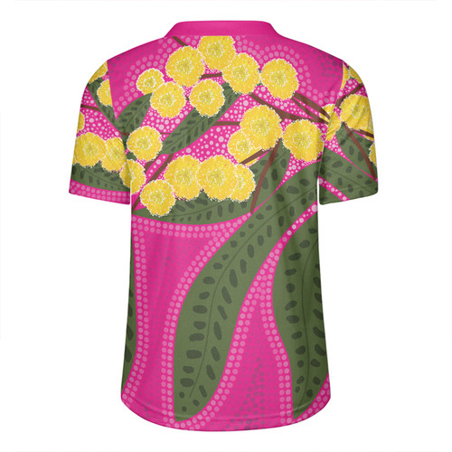 Australia Flowers Aboriginal Rugby Jersey - Australian Yellow Wattle Flowers Painting In Aboriginal Dot Art Style Rugby Jersey Australia Flowers Aboriginal Rugby Jersey - Australian Yellow Wattle Flowers Painting In Aboriginal Dot Art Style Rugby Jersey
