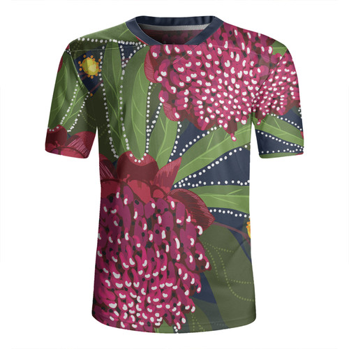 Australia Flowers Aboriginal Rugby Jersey - Australian Waratah Flower Art Rugby Jersey