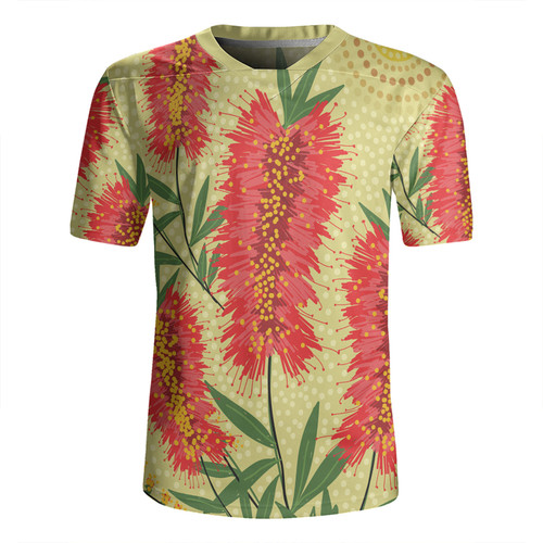 Australia Flowers Aboriginal Rugby Jersey - Aboriginal Painting Red Bottle Brush Tree Rugby Jersey