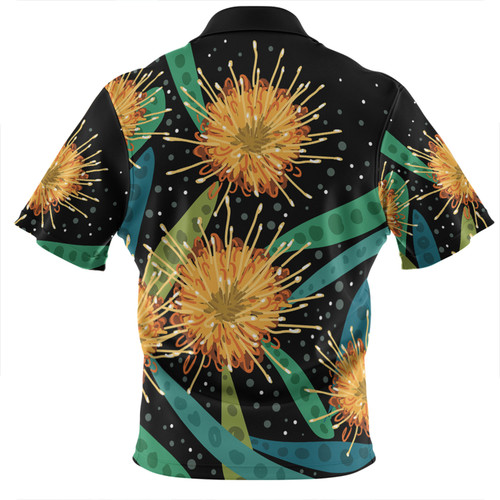 Australia Flowers Aboriginal Zip Polo Shirt - Australian Yellow Hakea Flower Art Zip Polo Shirt Australia Flowers Aboriginal Zip Polo Shirt - Australian Yellow Hakea Flower Art Zip Polo Shirt