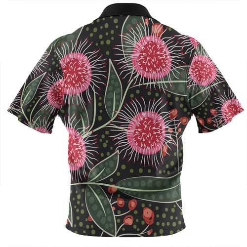Australia Flowers Aboriginal Zip Polo Shirt - Aboriginal Style Australian Hakea Flower Zip Polo Shirt Australia Flowers Aboriginal Zip Polo Shirt - Aboriginal Style Australian Hakea Flower Zip Polo Shirt