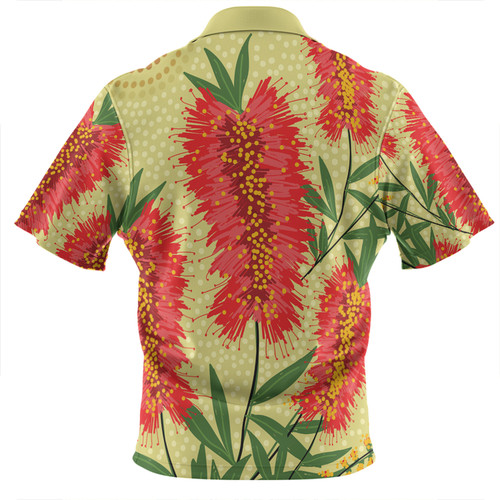 Australia Flowers Aboriginal Zip Polo Shirt - Aboriginal Painting Red Bottle Brush Tree Zip Polo Shirt Australia Flowers Aboriginal Zip Polo Shirt - Aboriginal Painting Red Bottle Brush Tree Zip Polo Shirt