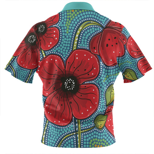 Australia Flowers Aboriginal Zip Polo Shirt - Aboriginal Dot Art Of Australian Poppy Flower Painting Zip Polo Shirt Australia Flowers Aboriginal Zip Polo Shirt - Aboriginal Dot Art Of Australian Poppy Flower Painting Zip Polo Shirt