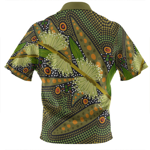 Australia Flowers Aboriginal Zip Polo Shirt - Aboriginal Dot Art Of Australian Native Flower Hakea Sericea Zip Polo Shirt Australia Flowers Aboriginal Zip Polo Shirt - Aboriginal Dot Art Of Australian Native Flower Hakea Sericea Zip Polo Shirt