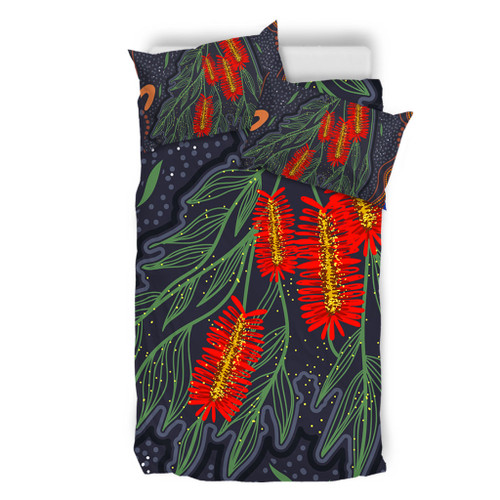 Australia Flowers Aboriginal Bedding Set - Bottle Brush Medicinal Plant Art Bedding Set