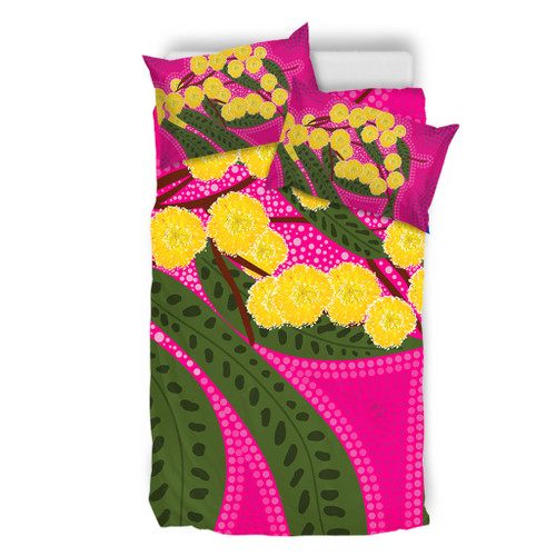 Australia Flowers Aboriginal Bedding Set - Australian Yellow Wattle Flowers Painting In Aboriginal Dot Art Style Bedding Set Australia Flowers Aboriginal Bedding Set - Australian Yellow Wattle Flowers Painting In Aboriginal Dot Art Style Bedding Set
