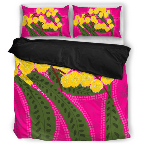 Australia Flowers Aboriginal Bedding Set - Australian Yellow Wattle Flowers Painting In Aboriginal Dot Art Style Bedding Set Australia Flowers Aboriginal Bedding Set - Australian Yellow Wattle Flowers Painting In Aboriginal Dot Art Style Bedding Set