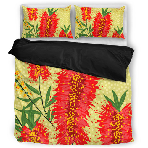 Australia Flowers Aboriginal Bedding Set - Aboriginal Painting Red Bottle Brush Tree Bedding Set Australia Flowers Aboriginal Bedding Set - Aboriginal Painting Red Bottle Brush Tree Bedding Set