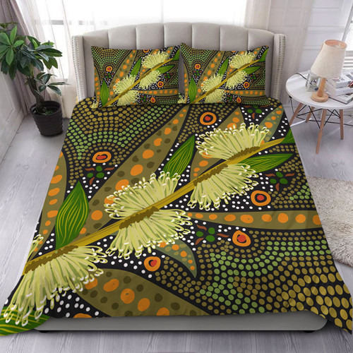 Australia Flowers Aboriginal Bedding Set - Aboriginal Dot Art Of Australian Native Flower Hakea Sericea Bedding Set
