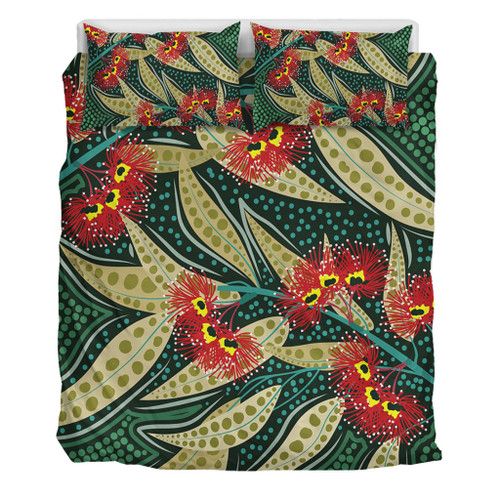 Australia Flowers Aboriginal Bedding Set - Aboriginal Dot Art of Australian Native Eucalyptus Plant Bedding Set Australia Flowers Aboriginal Bedding Set - Aboriginal Dot Art of Australian Native Eucalyptus Plant Bedding Set