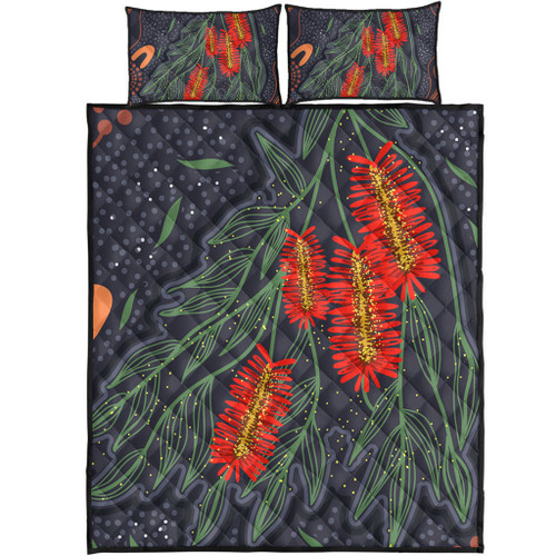 Australia Flowers Aboriginal Quilt Bed Set - Bottle Brush Medicinal Plant Art Quilt Bed Set Australia Flowers Aboriginal Quilt Bed Set - Bottle Brush Medicinal Plant Art Quilt Bed Set