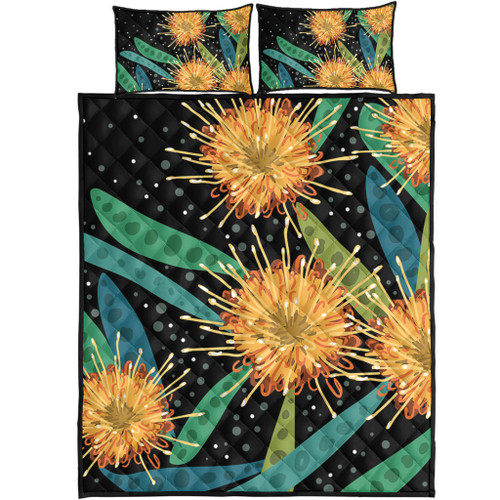 Australia Flowers Aboriginal Quilt Bed Set - Australian Yellow Hakea Flower Art Quilt Bed Set Australia Flowers Aboriginal Quilt Bed Set - Australian Yellow Hakea Flower Art Quilt Bed Set