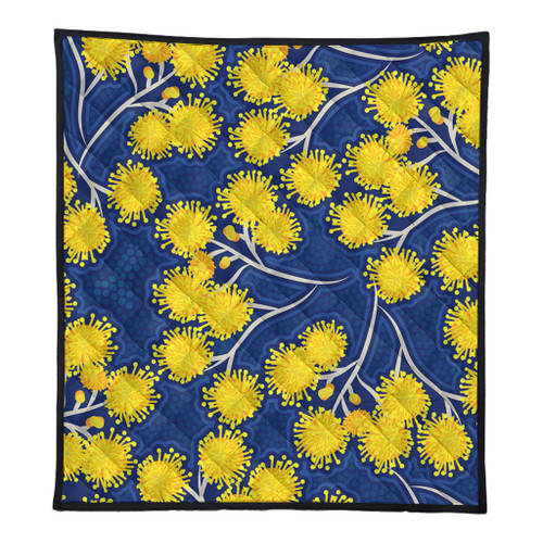 Australia Flowers Aboriginal Quilt - Yellow Wattle Flowers With Aboriginal Dot Art Quilt Australia Flowers Aboriginal Quilt - Yellow Wattle Flowers With Aboriginal Dot Art Quilt