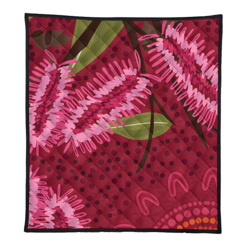 Australia Flowers Aboriginal Quilt - Pink Bottle Brush Flora In Indigenous Painting Quilt Australia Flowers Aboriginal Quilt - Pink Bottle Brush Flora In Indigenous Painting Quilt
