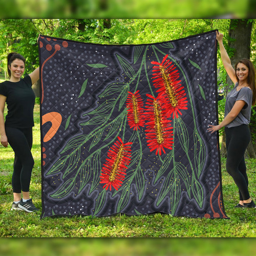 Australia Flowers Aboriginal Quilt - Bottle Brush Medicinal Plant Art Quilt Australia Flowers Aboriginal Quilt - Bottle Brush Medicinal Plant Art Quilt