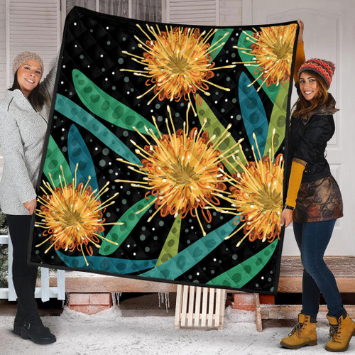 Australia Flowers Aboriginal Quilt - Australian Yellow Hakea Flower Art Quilt