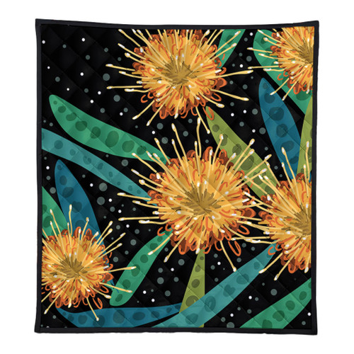 Australia Flowers Aboriginal Quilt - Australian Yellow Hakea Flower Art Quilt Australia Flowers Aboriginal Quilt - Australian Yellow Hakea Flower Art Quilt