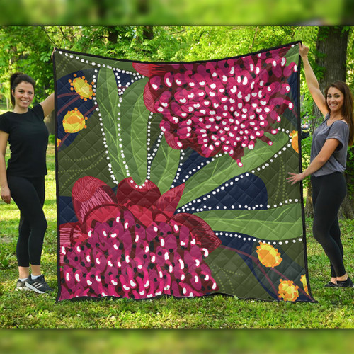 Australia Flowers Aboriginal Quilt - Australian Waratah Flower Art Quilt Australia Flowers Aboriginal Quilt - Australian Waratah Flower Art Quilt