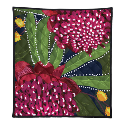 Australia Flowers Aboriginal Quilt - Australian Waratah Flower Art Quilt Australia Flowers Aboriginal Quilt - Australian Waratah Flower Art Quilt
