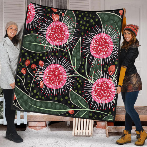 Australia Flowers Aboriginal Quilt - Aboriginal Style Australian Hakea Flower Quilt