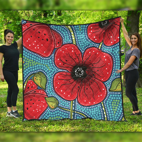 Australia Flowers Aboriginal Quilt - Aboriginal Dot Art Of Australian Poppy Flower Painting Quilt Australia Flowers Aboriginal Quilt - Aboriginal Dot Art Of Australian Poppy Flower Painting Quilt