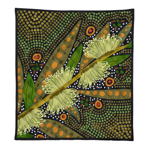 Australia Flowers Aboriginal Quilt - Aboriginal Dot Art Of Australian Native Flower Hakea Sericea Quilt Australia Flowers Aboriginal Quilt - Aboriginal Dot Art Of Australian Native Flower Hakea Sericea Quilt