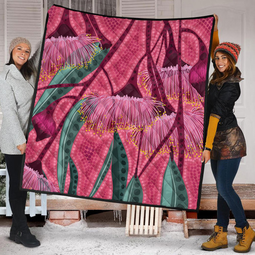 Australia Flowers Aboriginal Quilt - Aboriginal Dot Art Of Australian Native Eucalyptus Tree Branch Quilt Australia Flowers Aboriginal Quilt - Aboriginal Dot Art Of Australian Native Eucalyptus Tree Branch Quilt