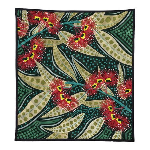 Australia Flowers Aboriginal Quilt - Aboriginal Dot Art of Australian Native Eucalyptus Plant Quilt Australia Flowers Aboriginal Quilt - Aboriginal Dot Art of Australian Native Eucalyptus Plant Quilt