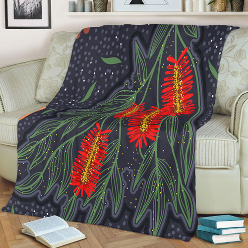 Australia Flowers Aboriginal Blanket - Bottle Brush Medicinal Plant Art Blanket Australia Flowers Aboriginal Blanket - Bottle Brush Medicinal Plant Art Blanket