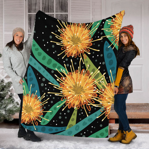 Australia Flowers Aboriginal Blanket - Australian Yellow Hakea Flower Art Blanket Australia Flowers Aboriginal Blanket - Australian Yellow Hakea Flower Art Blanket