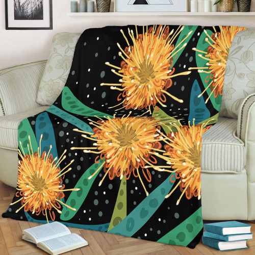 Australia Flowers Aboriginal Blanket - Australian Yellow Hakea Flower Art Blanket Australia Flowers Aboriginal Blanket - Australian Yellow Hakea Flower Art Blanket