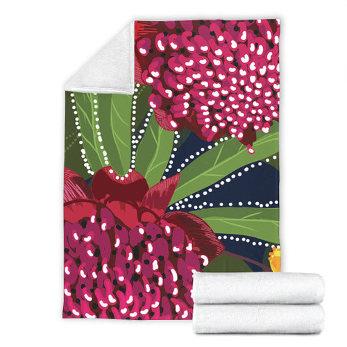 Australia Flowers Aboriginal Blanket - Australian Waratah Flower Art Blanket