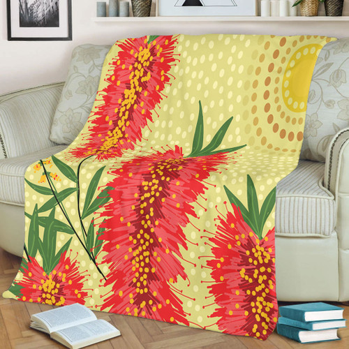 Australia Flowers Aboriginal Blanket - Aboriginal Painting Red Bottle Brush Tree Blanket Australia Flowers Aboriginal Blanket - Aboriginal Painting Red Bottle Brush Tree Blanket