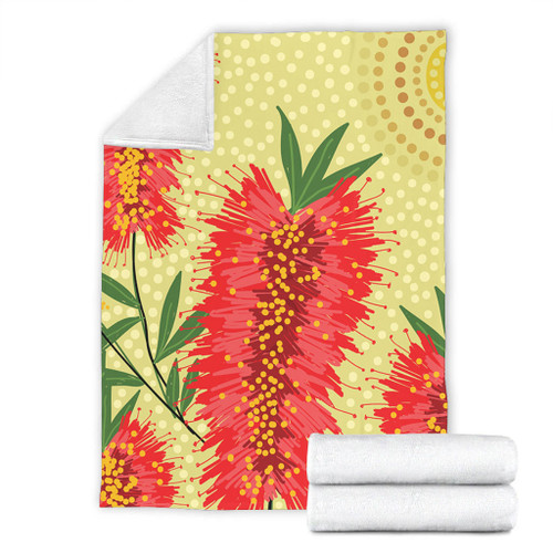 Australia Flowers Aboriginal Blanket - Aboriginal Painting Red Bottle Brush Tree Blanket Australia Flowers Aboriginal Blanket - Aboriginal Painting Red Bottle Brush Tree Blanket