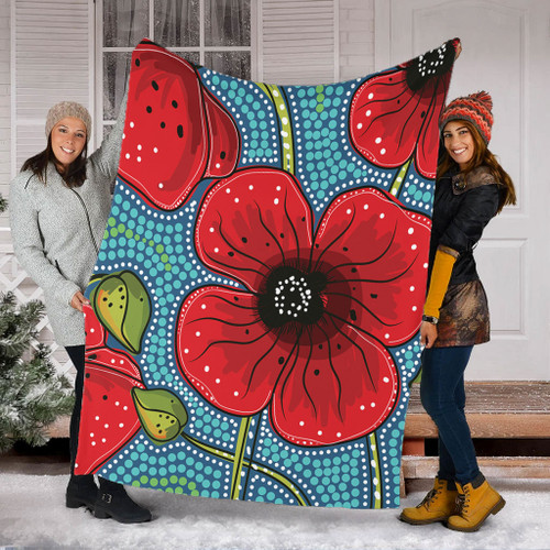 Australia Flowers Aboriginal Blanket - Aboriginal Dot Art Of Australian Poppy Flower Painting Blanket Australia Flowers Aboriginal Blanket - Aboriginal Dot Art Of Australian Poppy Flower Painting Blanket