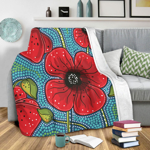 Australia Flowers Aboriginal Blanket - Aboriginal Dot Art Of Australian Poppy Flower Painting Blanket Australia Flowers Aboriginal Blanket - Aboriginal Dot Art Of Australian Poppy Flower Painting Blanket