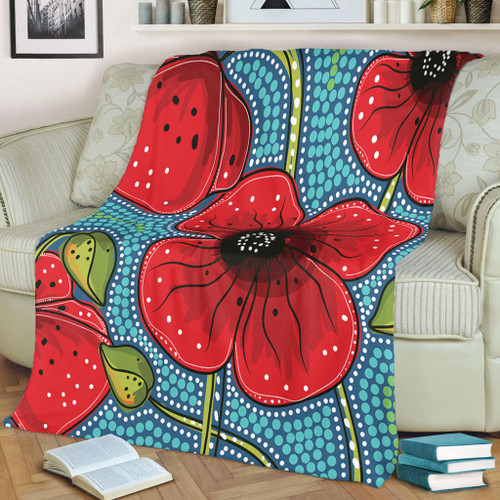 Australia Flowers Aboriginal Blanket - Aboriginal Dot Art Of Australian Poppy Flower Painting Blanket Australia Flowers Aboriginal Blanket - Aboriginal Dot Art Of Australian Poppy Flower Painting Blanket