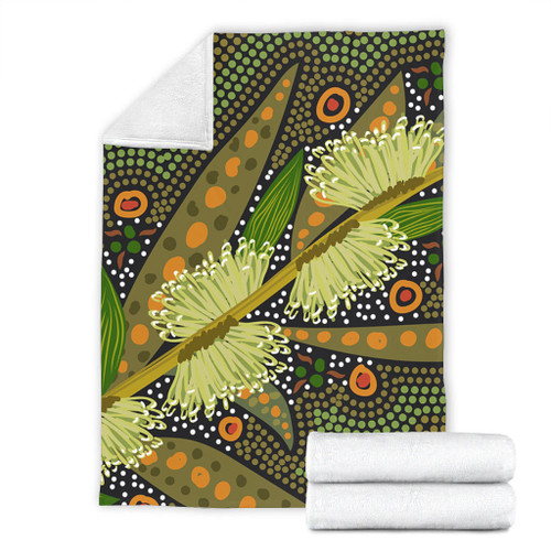 Australia Flowers Aboriginal Blanket - Aboriginal Dot Art Of Australian Native Flower Hakea Sericea Blanket Australia Flowers Aboriginal Blanket - Aboriginal Dot Art Of Australian Native Flower Hakea Sericea Blanket