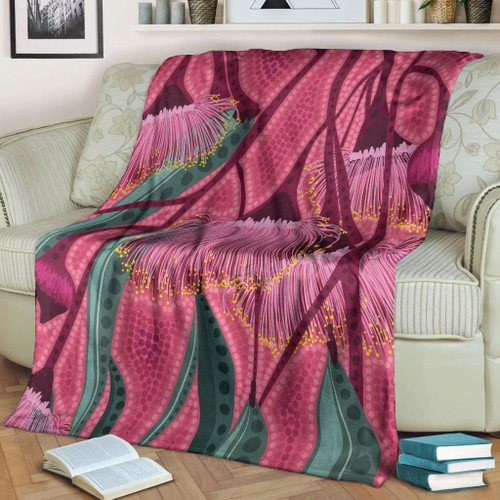Australia Flowers Aboriginal Blanket - Aboriginal Dot Art Of Australian Native Eucalyptus Tree Branch Blanket Australia Flowers Aboriginal Blanket - Aboriginal Dot Art Of Australian Native Eucalyptus Tree Branch Blanket