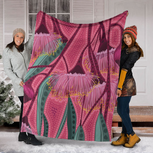 Australia Flowers Aboriginal Blanket - Aboriginal Dot Art Of Australian Native Eucalyptus Tree Branch Blanket Australia Flowers Aboriginal Blanket - Aboriginal Dot Art Of Australian Native Eucalyptus Tree Branch Blanket