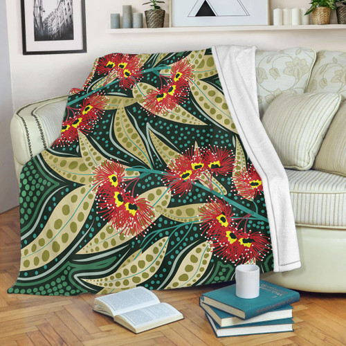 Australia Flowers Aboriginal Blanket - Aboriginal Dot Art of Australian Native Eucalyptus Plant Blanket