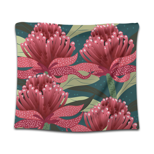 Australia Flowers Aboriginal Tapestry - Australian Waratah Flowers Painting In Aboriginal Style Tapestry Australia Flowers Aboriginal Tapestry - Australian Waratah Flowers Painting In Aboriginal Style Tapestry
