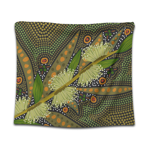 Australia Flowers Aboriginal Tapestry - Aboriginal Dot Art Of Australian Native Flower Hakea Sericea Tapestry Australia Flowers Aboriginal Tapestry - Aboriginal Dot Art Of Australian Native Flower Hakea Sericea Tapestry