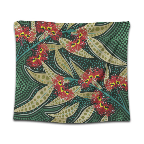 Australia Flowers Aboriginal Tapestry - Aboriginal Dot Art of Australian Native Eucalyptus Plant Tapestry Australia Flowers Aboriginal Tapestry - Aboriginal Dot Art of Australian Native Eucalyptus Plant Tapestry